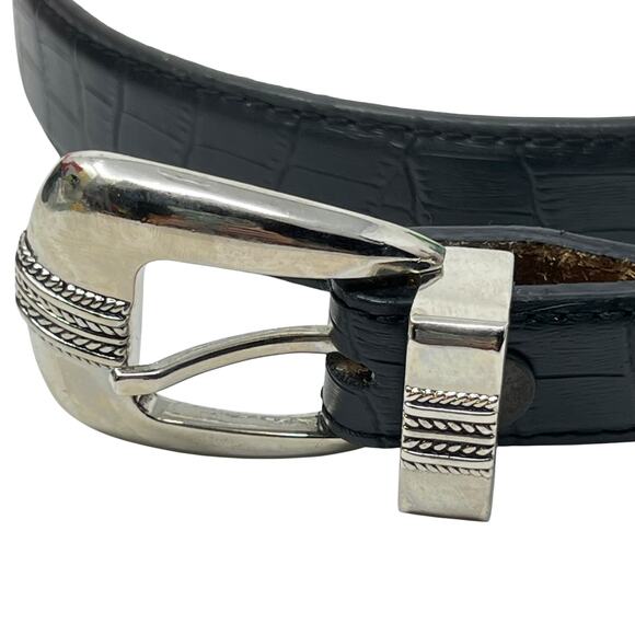 Western Style Genuine Leather Belt with Silvertone Buckle Set - Black - Size L - Picture 3 of 7